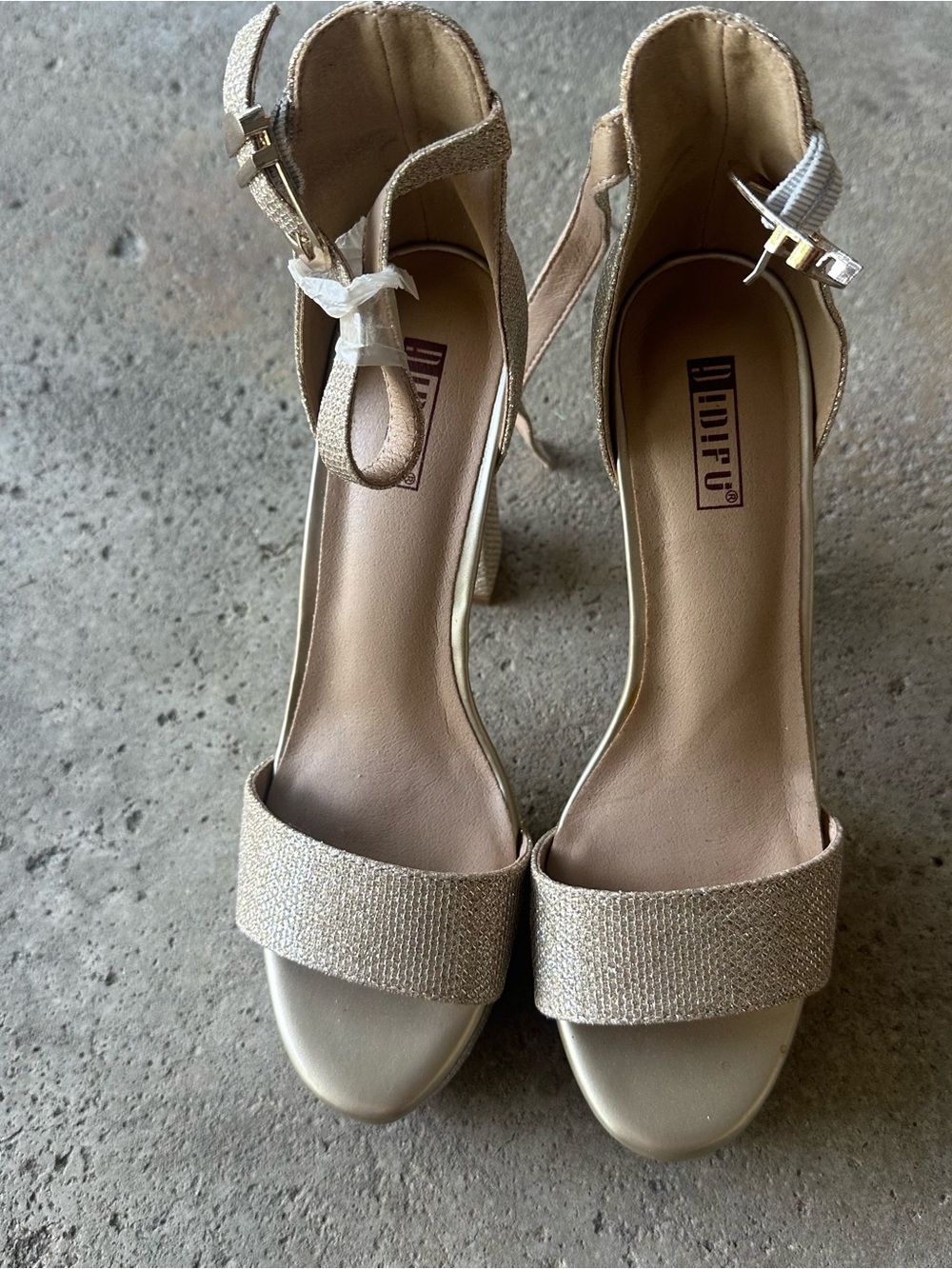 Qupid Metallic Gold Ankle Strap Heels